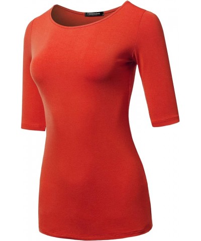 Women's Basic Stretchy 1/2 Sleeve Crewneck Slim Fit T-Shirt Top with Plus Size Stt017_red $11.39 Shoes