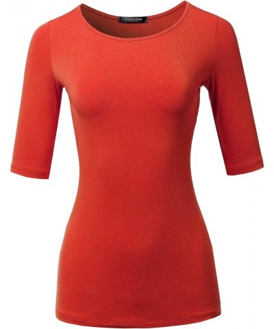 Women's Basic Stretchy 1/2 Sleeve Crewneck Slim Fit T-Shirt Top with Plus Size Stt017_red $11.39 Shoes