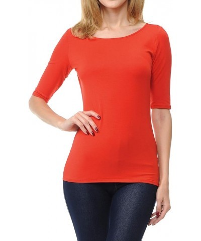 Women's Basic Stretchy 1/2 Sleeve Crewneck Slim Fit T-Shirt Top with Plus Size Stt017_red $11.39 Shoes