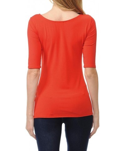 Women's Basic Stretchy 1/2 Sleeve Crewneck Slim Fit T-Shirt Top with Plus Size Stt017_red $11.39 Shoes