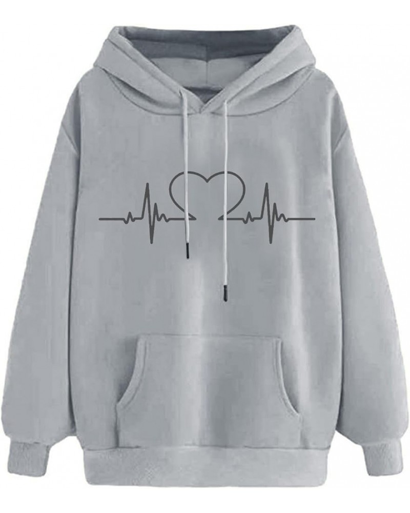 Womens Hoodies Casual Heart Print Pullover Fashion Fall Long Sleeve Sweatshirt Tops Teen Girls Loose Sweatshirts Top 02gray $...