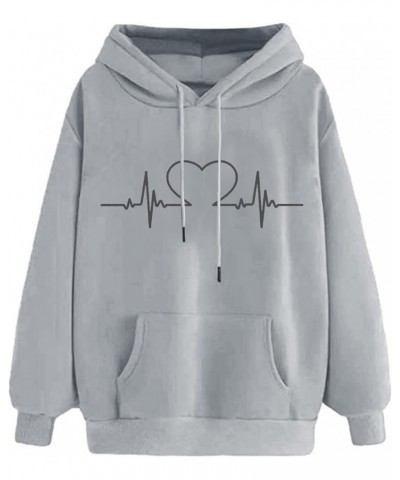 Womens Hoodies Casual Heart Print Pullover Fashion Fall Long Sleeve Sweatshirt Tops Teen Girls Loose Sweatshirts Top 02gray $...