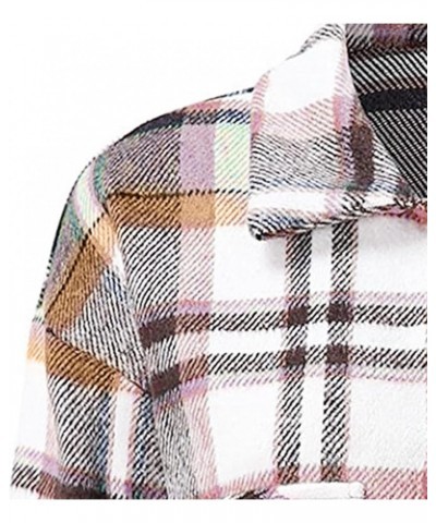 KetEng Women's Plaid Shirt,Casual Lapel Button Down Long Coat Tartan Shacket Jacket Pink $13.53 Jackets