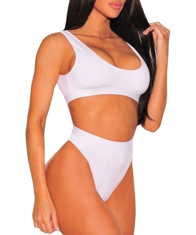 Women's Crop Top High Waisted Cheeky Bikini Set Two Piece Swimsuits 01 - White $15.44 Swimsuits