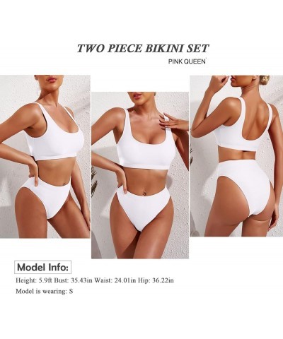 Women's Crop Top High Waisted Cheeky Bikini Set Two Piece Swimsuits 01 - White $15.44 Swimsuits