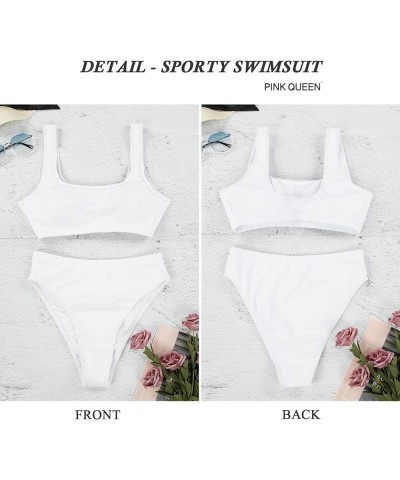 Women's Crop Top High Waisted Cheeky Bikini Set Two Piece Swimsuits 01 - White $15.44 Swimsuits