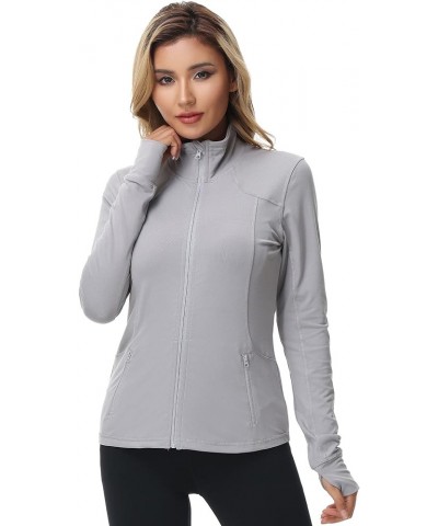 Womens Sports Jackets Zip Up Workout Yoga Jacket with Pockets Solid Grey $18.19 Jackets