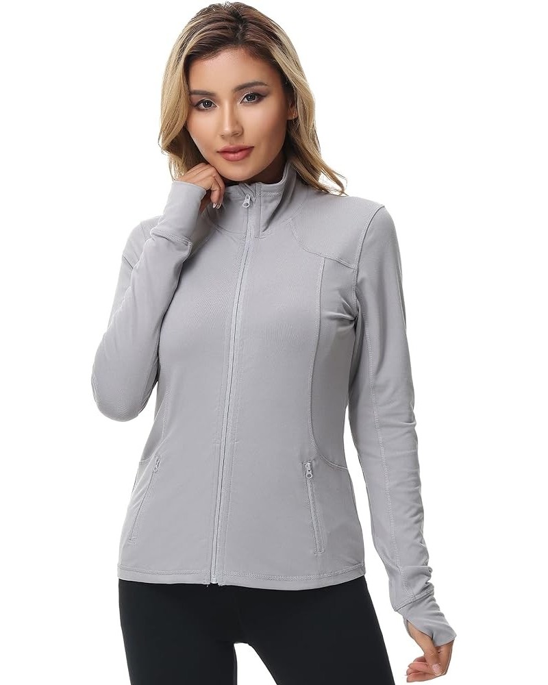 Womens Sports Jackets Zip Up Workout Yoga Jacket with Pockets Solid Grey $18.19 Jackets