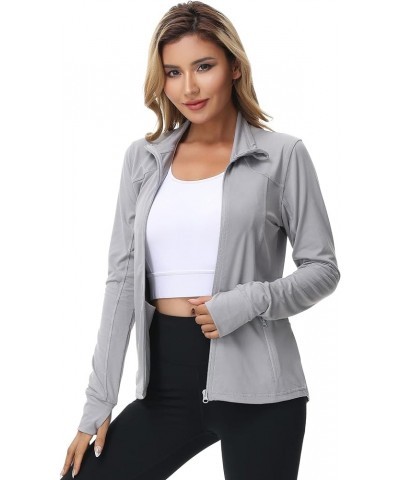 Womens Sports Jackets Zip Up Workout Yoga Jacket with Pockets Solid Grey $18.19 Jackets