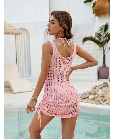 Womens Crochet Cover Up Swimsuit Beach Dress Pool Cover Ups Sexy Cute Drawstring Bathing Suit Pink $17.27 Swimsuits