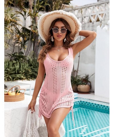 Womens Crochet Cover Up Swimsuit Beach Dress Pool Cover Ups Sexy Cute Drawstring Bathing Suit Pink $17.27 Swimsuits