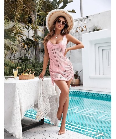 Womens Crochet Cover Up Swimsuit Beach Dress Pool Cover Ups Sexy Cute Drawstring Bathing Suit Pink $17.27 Swimsuits