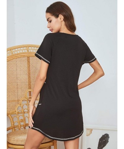 Women's Summer V Neck Short Sleeve Tshirt Dress Plain Nightgown Casual Tunic Mini Dresses 1492_black $13.19 Dresses