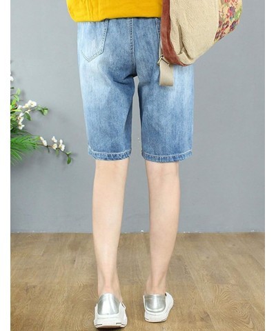 Women's Summer Elastic Waist Embroidery Floral Denim Jean Short Capri Pants A9 $13.15 Jeans