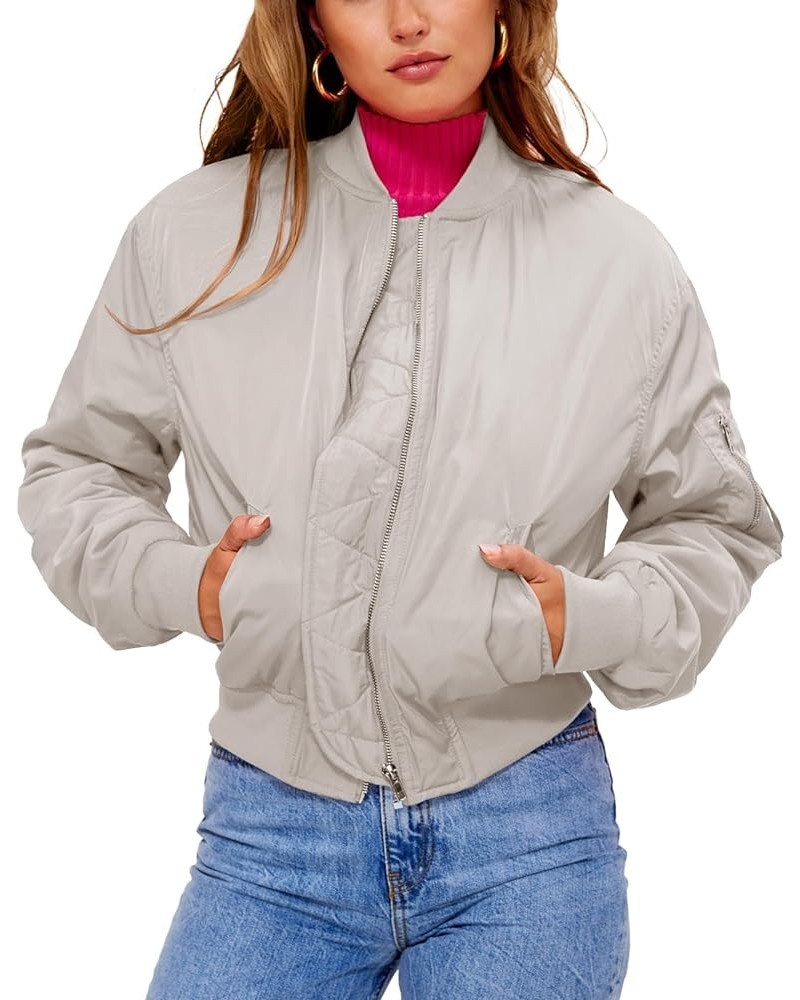 Womens Quilted Bomber Jacket Zip Up Long Sleeve Lightweight Windbreaker Jackets Coat with Pockets Khaki $19.59 Jackets