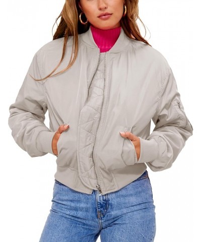 Womens Quilted Bomber Jacket Zip Up Long Sleeve Lightweight Windbreaker Jackets Coat with Pockets Khaki $19.59 Jackets