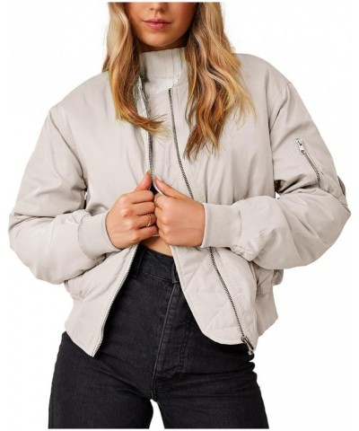 Womens Quilted Bomber Jacket Zip Up Long Sleeve Lightweight Windbreaker Jackets Coat with Pockets Khaki $19.59 Jackets