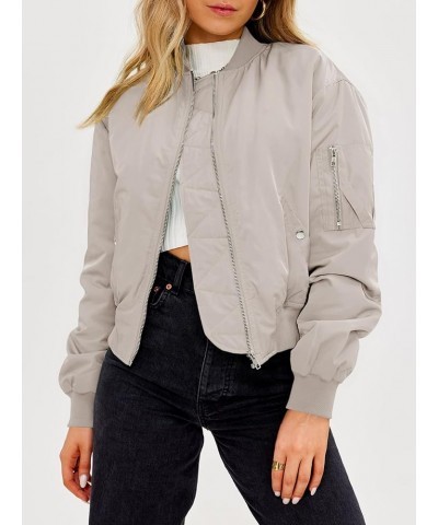 Womens Quilted Bomber Jacket Zip Up Long Sleeve Lightweight Windbreaker Jackets Coat with Pockets Khaki $19.59 Jackets