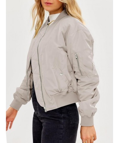 Womens Quilted Bomber Jacket Zip Up Long Sleeve Lightweight Windbreaker Jackets Coat with Pockets Khaki $19.59 Jackets