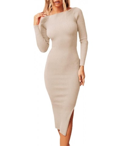 Women Twist Front Cutout Bodycon Club Night Out Party Dress Long Sleeve V Neck Ribbed Knitted Backless Slim Fit Midi Dresses ...