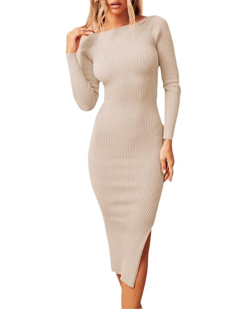 Women Twist Front Cutout Bodycon Club Night Out Party Dress Long Sleeve V Neck Ribbed Knitted Backless Slim Fit Midi Dresses ...