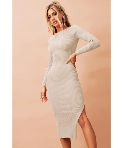 Women Twist Front Cutout Bodycon Club Night Out Party Dress Long Sleeve V Neck Ribbed Knitted Backless Slim Fit Midi Dresses ...