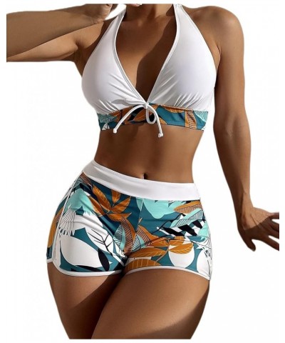 Women Two Piece Swimsuit Bathing Suits Floral Tropical High Waisted Beachwear Board Shorts Halter Tops White $11.00 Swimsuits