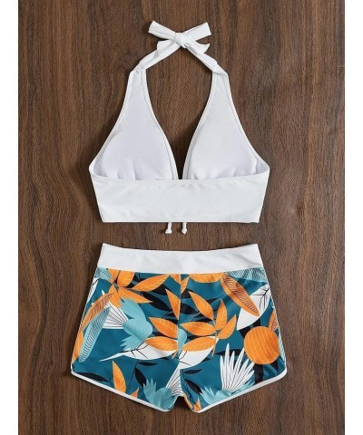 Women Two Piece Swimsuit Bathing Suits Floral Tropical High Waisted Beachwear Board Shorts Halter Tops White $11.00 Swimsuits