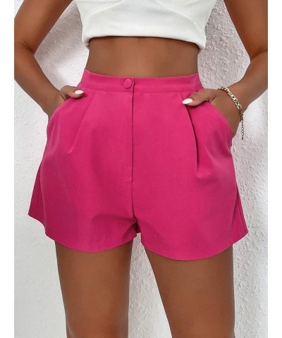 Women's High Waist Fold Pleated Belted Rolled Paper Bag Shorts with Pockets A Hot Pink $11.60 Shorts