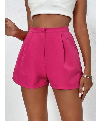 Women's High Waist Fold Pleated Belted Rolled Paper Bag Shorts with Pockets A Hot Pink $11.60 Shorts