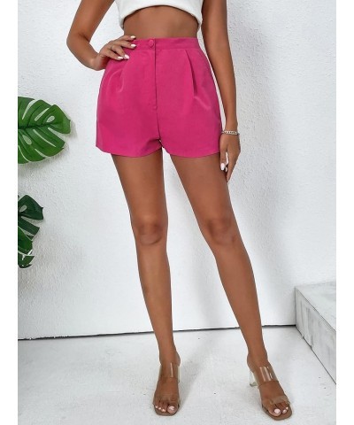 Women's High Waist Fold Pleated Belted Rolled Paper Bag Shorts with Pockets A Hot Pink $11.60 Shorts