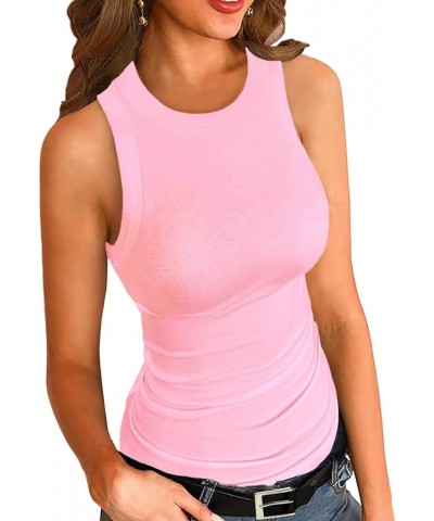 Women Tank Tops Summer Sleeveless Basic Cami Shirt Slim Knit Ribbed Racerback Blouses Pink $11.51 Tanks