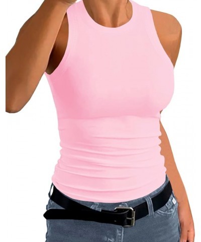 Women Tank Tops Summer Sleeveless Basic Cami Shirt Slim Knit Ribbed Racerback Blouses Pink $11.51 Tanks