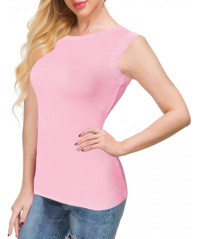 Women Tank Tops Summer Sleeveless Basic Cami Shirt Slim Knit Ribbed Racerback Blouses Pink $11.51 Tanks