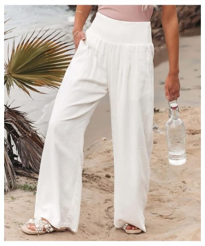 Womens Cotton Linen Pants Wide Leg High Waist Long Palazzo Trousers with Pocket White $9.34 Pants