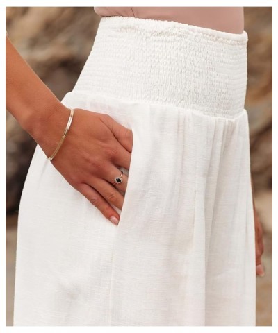 Womens Cotton Linen Pants Wide Leg High Waist Long Palazzo Trousers with Pocket White $9.34 Pants