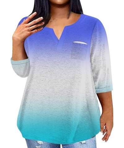 3/4 Sleeve Tops Winter Tie Dye Oversized T Shirts V Neck Half Sleeve Tops Plus Size Fall Pockets Blouses Dressy Casual A412-b...