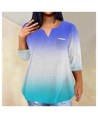 3/4 Sleeve Tops Winter Tie Dye Oversized T Shirts V Neck Half Sleeve Tops Plus Size Fall Pockets Blouses Dressy Casual A412-b...