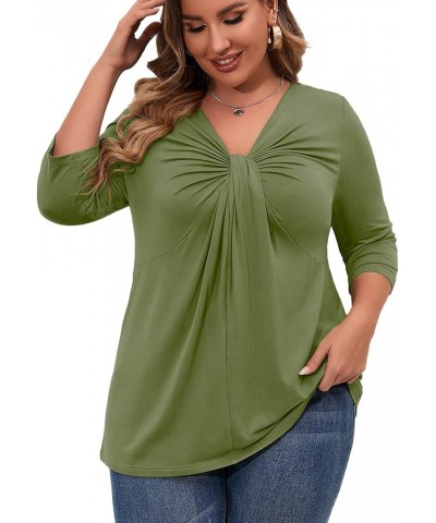 Plus Size Women Tops 3/4 Sleeve Shirts Maternity V Neck Tunic Loose Fitting Outfits Flowy Blouses Casual Clothing A06-army Gr...