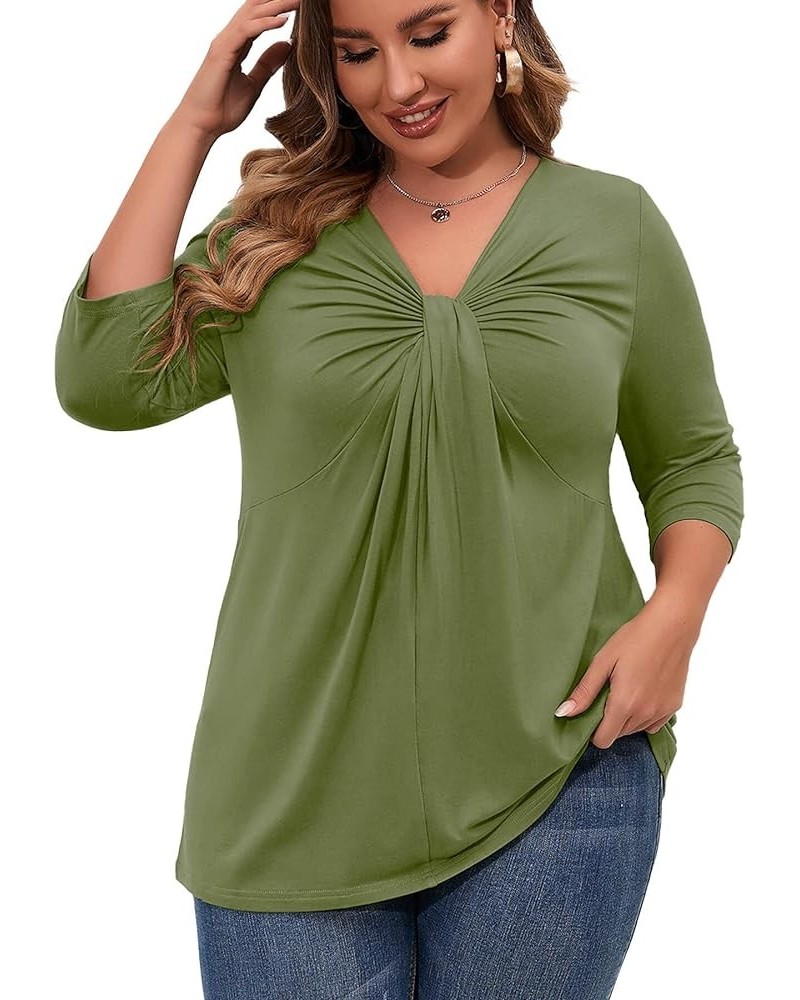 Plus Size Women Tops 3/4 Sleeve Shirts Maternity V Neck Tunic Loose Fitting Outfits Flowy Blouses Casual Clothing A06-army Gr...