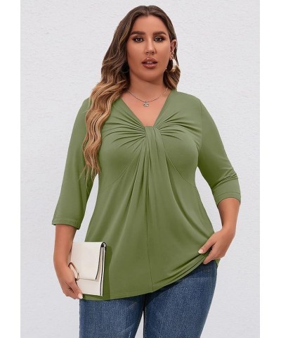 Plus Size Women Tops 3/4 Sleeve Shirts Maternity V Neck Tunic Loose Fitting Outfits Flowy Blouses Casual Clothing A06-army Gr...