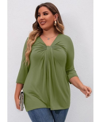 Plus Size Women Tops 3/4 Sleeve Shirts Maternity V Neck Tunic Loose Fitting Outfits Flowy Blouses Casual Clothing A06-army Gr...