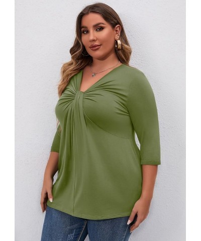 Plus Size Women Tops 3/4 Sleeve Shirts Maternity V Neck Tunic Loose Fitting Outfits Flowy Blouses Casual Clothing A06-army Gr...