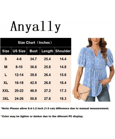 Womens Summer Dressy Casual Blouse Puff Short Sleeve Tunic Tops Pleated T-Shirts for Work Pleated Red $13.99 Tops