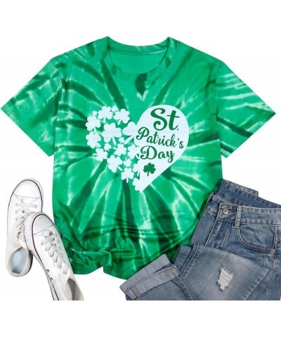 St. Patrick's Day T-Shirt Women St Patricks Rainbow Shirt Shamrock Lucky Graphic Shirt Lucky Gift Tee Tops Tie-dye Green $9.4...