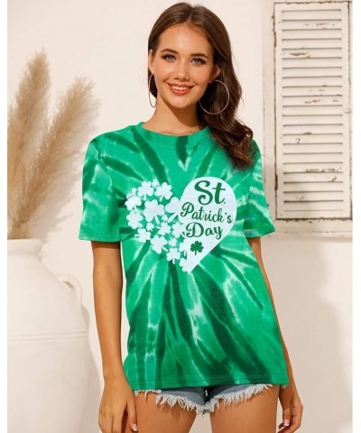 St. Patrick's Day T-Shirt Women St Patricks Rainbow Shirt Shamrock Lucky Graphic Shirt Lucky Gift Tee Tops Tie-dye Green $9.4...