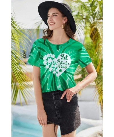 St. Patrick's Day T-Shirt Women St Patricks Rainbow Shirt Shamrock Lucky Graphic Shirt Lucky Gift Tee Tops Tie-dye Green $9.4...