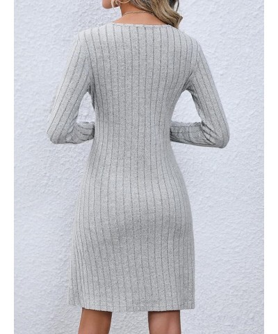 Fall Dresses for Women Vintage A Line V-Neck Button Deco Long Sleeve Knitted Skater Swing Dress Grey $13.95 Dresses