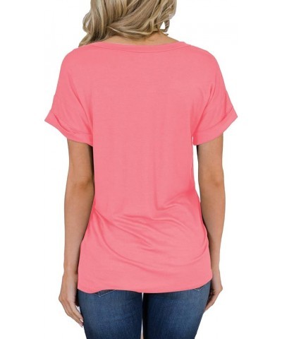 Women's Short Sleeve V-Neck Shirts Loose Casual Tee T-Shirt 06_ Pink $10.80 T-Shirts