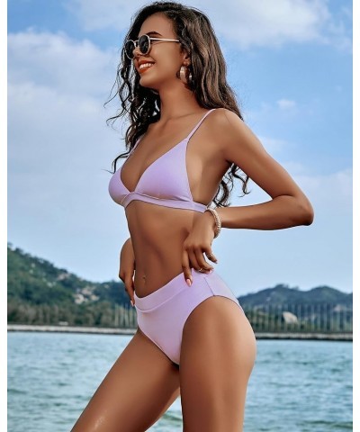 Ribbed High Waisted Tummy Control Bikini Sets for Women Push Up Triangle Bathing Suit Two Piece High Cut Swimsuit Purple $20....